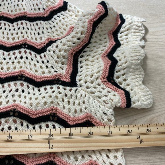 DR2 Daniel Rainn Crochet Open Stitch Sweater Women XL Cream Scalloped Trim Beach - Picture 5 of 9